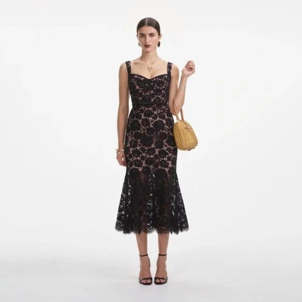 SELF-PORTRAIT BLACK FINE LACE MIDI DRESS, brand new, never worn, no flaws.